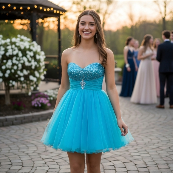 Cinderella Divine ✦ Strapless Mini Dress ✦ Sweetheart Sequin Bust & Wire Hem XS - Picture 7 of 17